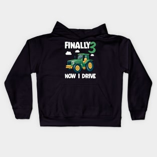 Kids Finally 3 3rd Birthday Gift Boy Tractor Kids Hoodie